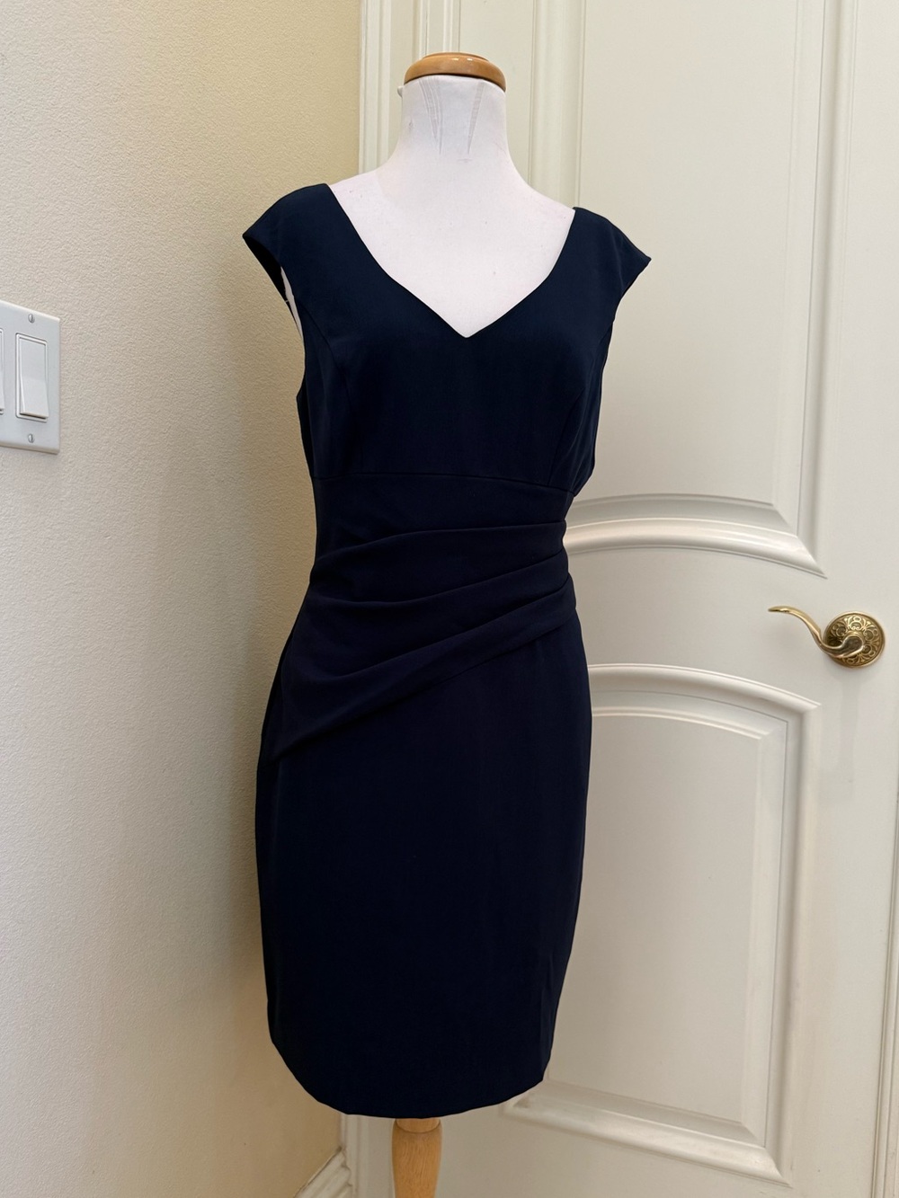 Adrianna Papell navy blue draped dress